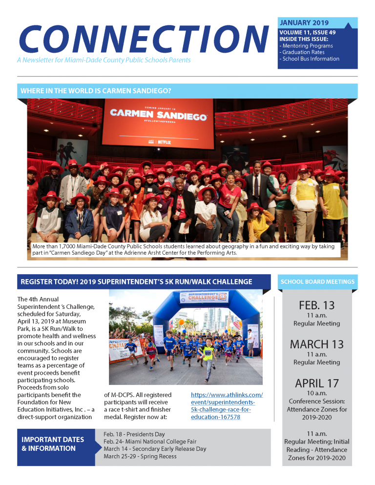 January 2019 Connection Parent Newsletter - English Page 1
